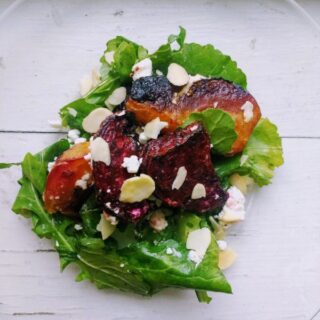 Roasted Beet Salad Recipe on a glass plate