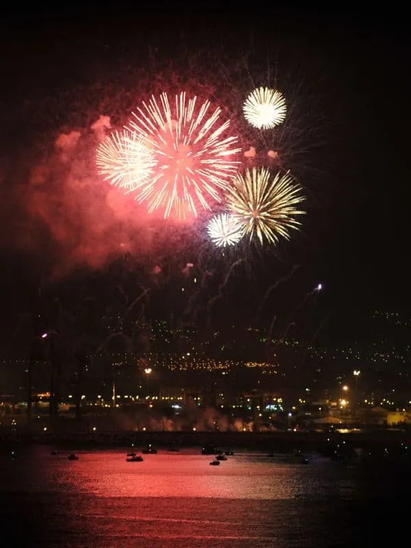 fireworks at the start of the Malaga August Fair in Andalucia in August