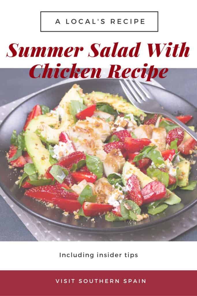 a pin with a Summer Salad With Chicken on a plate