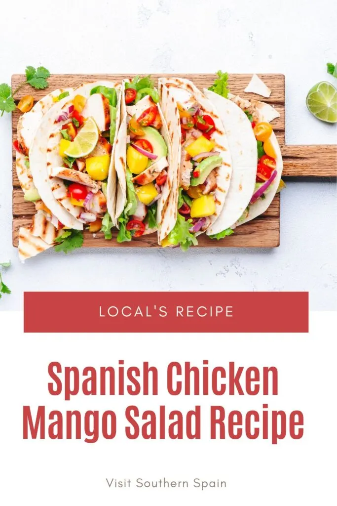 a pin with wraps with Chicken Mango Salad