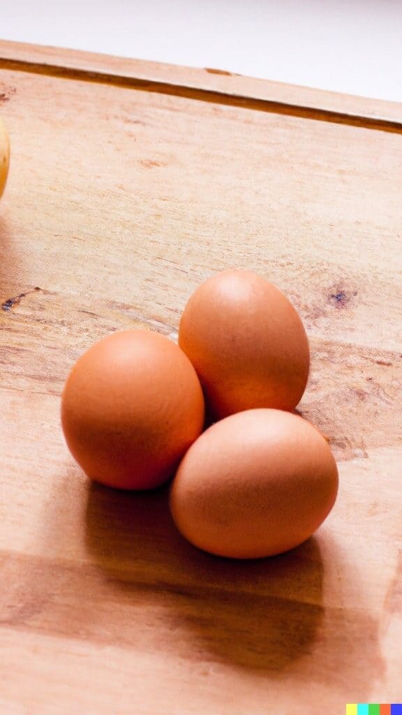 potatoes and eggs on a wooden table for the spanish egg salad