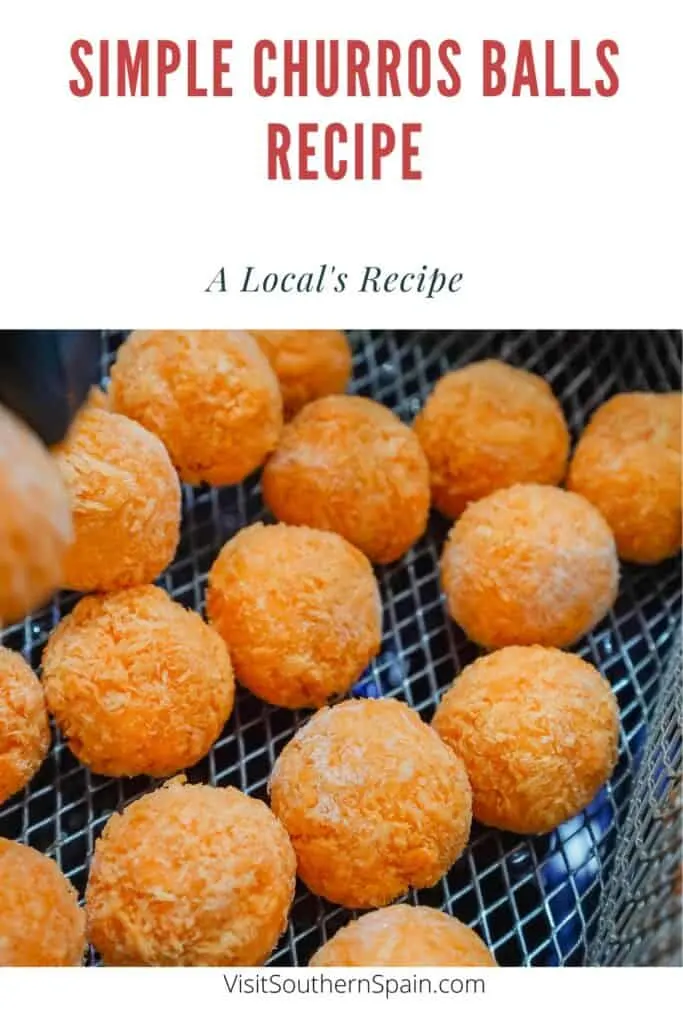 a pin with churros balls recipe.