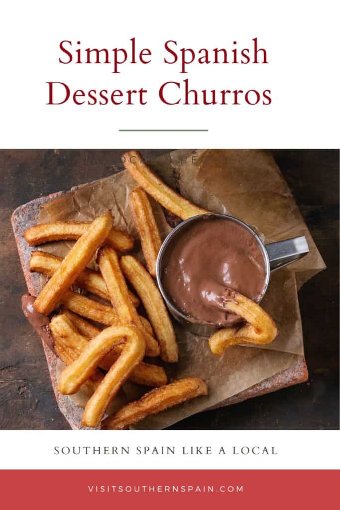 a pin with a cup of chocolate served with spanish dessert churros