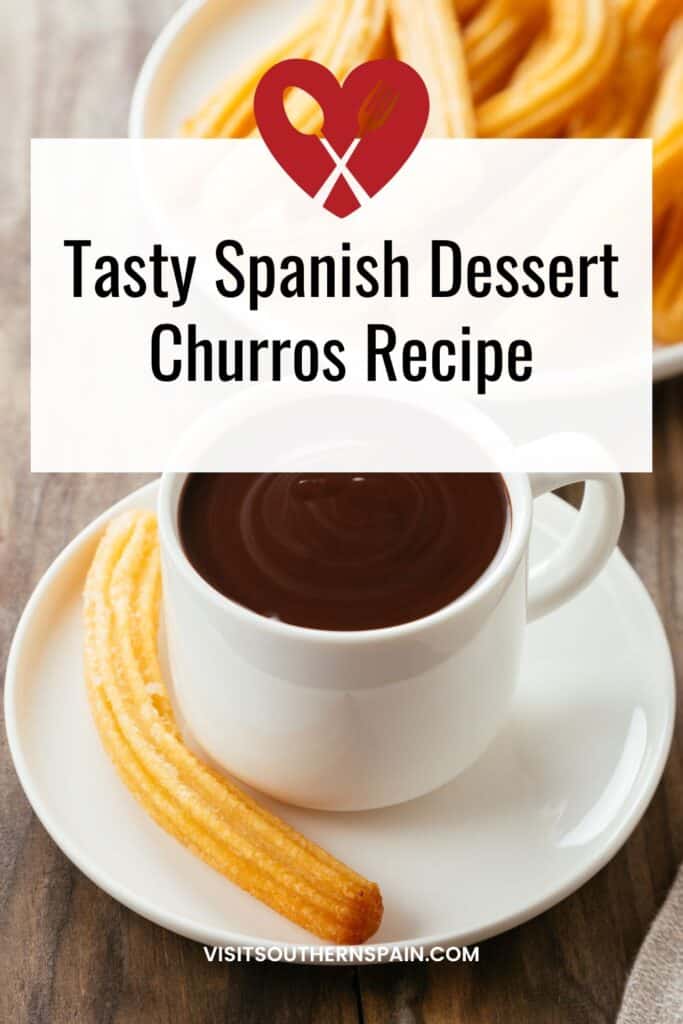 a pin with spanish dessert churros served with chocolate dip.