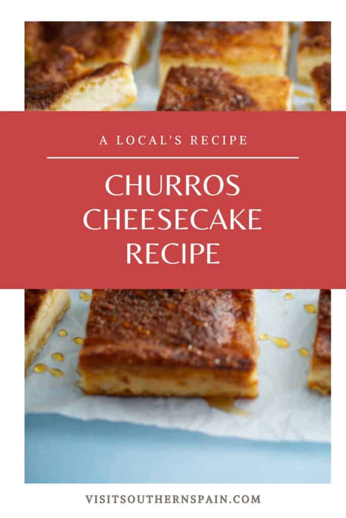 a pin with churros cheesecake