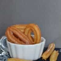 spanish dessert churros in a white bowl