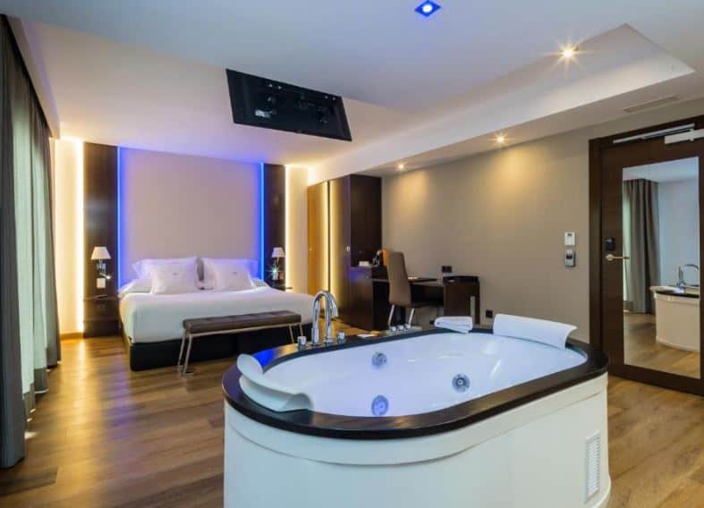 bedroom with hot tub at MB Boutique Hotel, one of the top adults-only hotels in costa del sol