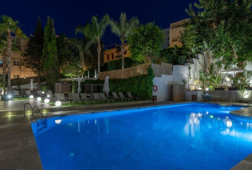 pool at night at AluaSoul Costa Malaga, one of the best adults-only hotels in costa del sol