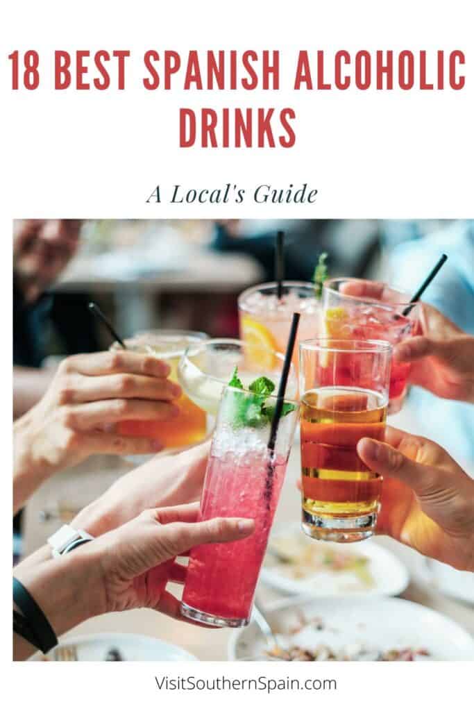 a pin with friends toasting with the Best Spanish alcoholic drinks