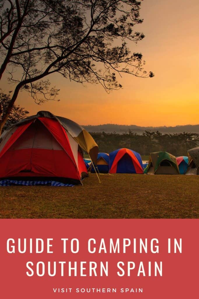 a pin with multiple tents in a camping area. camping in southern Spain
