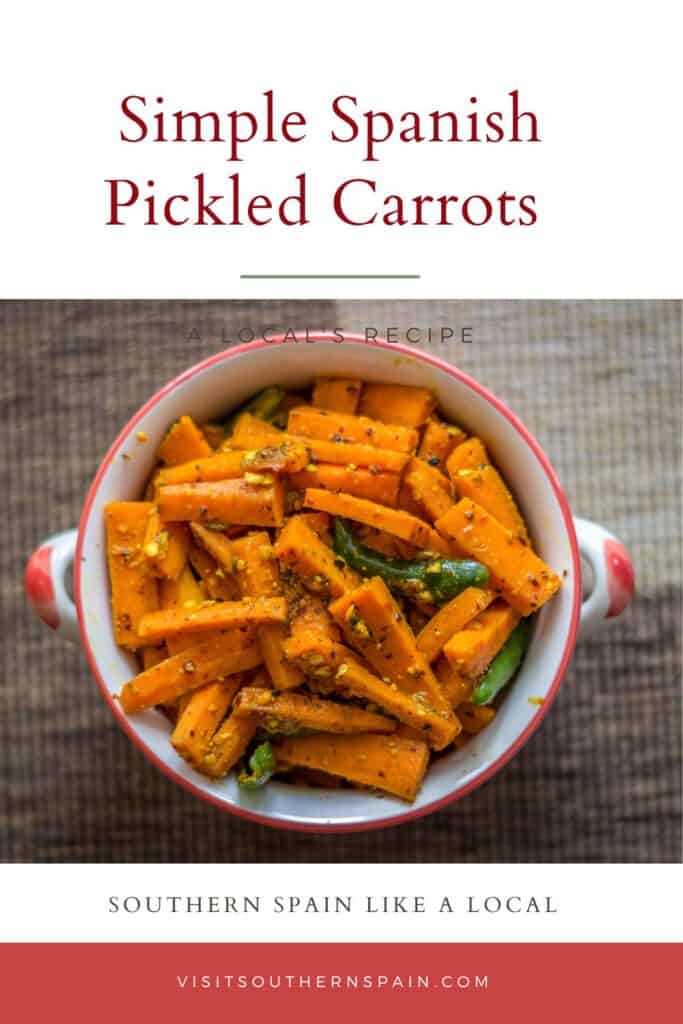 a pin with spanish pickled carrots in a bowl