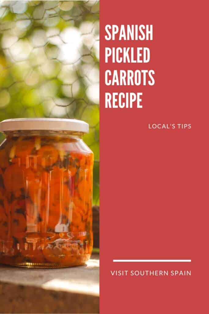 a pin with a jar of spanish pickled carrots