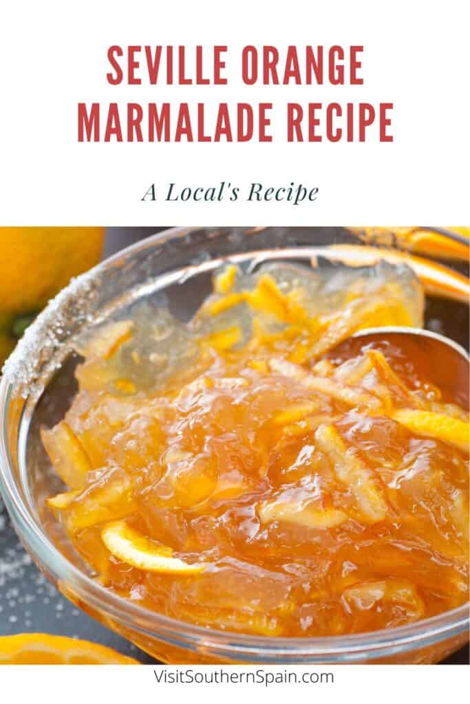 a pin with a closeup of Seville orange marmalade