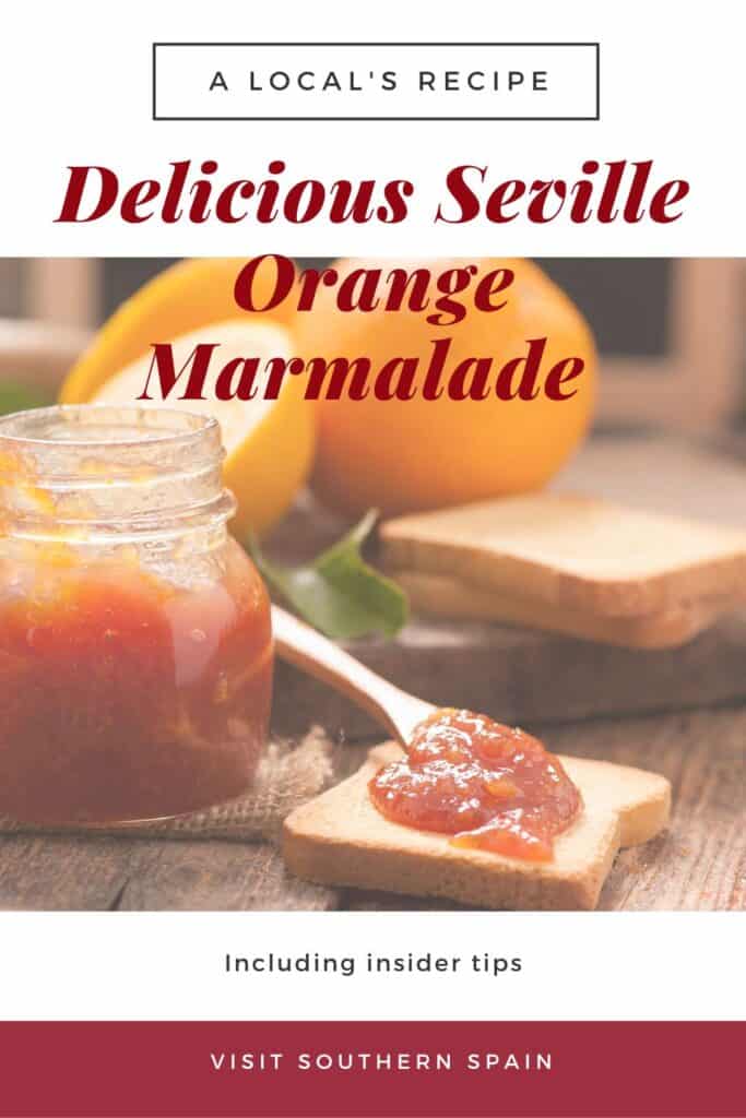 a pin with a jar of Seville orange marmalade next to a piece of toast