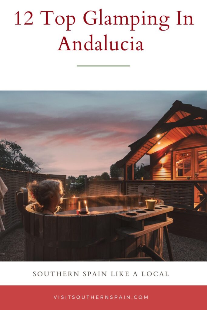 a pin with a woman sitting in a hot tub at Glamping in Andalucia