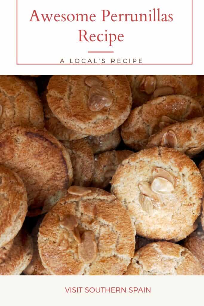 a pin with a closeup of perrunillas cookies