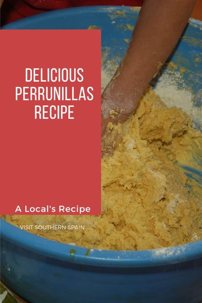 a pin with perrunillas dough being made in a bowl