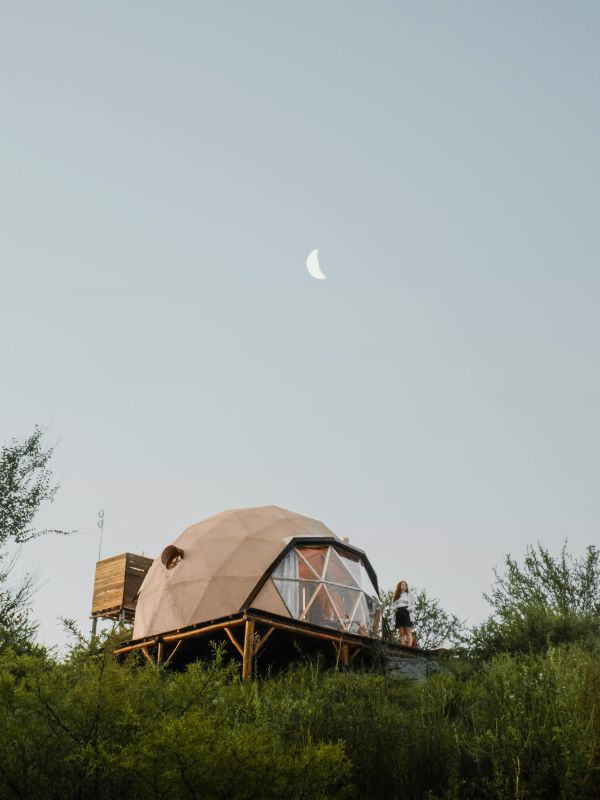 dome glamping tent under moonlight as one of the top glamping in Andalucia