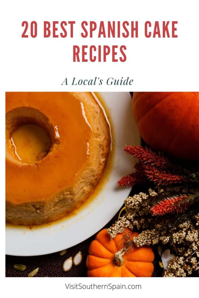 a pin with a pumpkin flan cake, one of the Best Spanish cake recipes