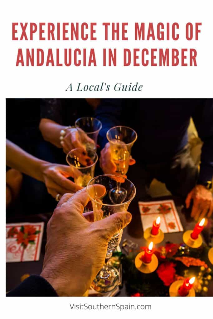 a pin with people holding glasses of drinks in Andalucia in December