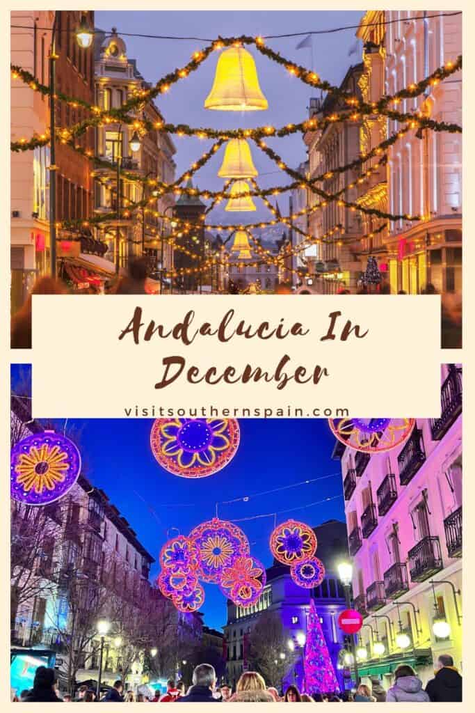 a pin with a photo collage related to Andalucia in December