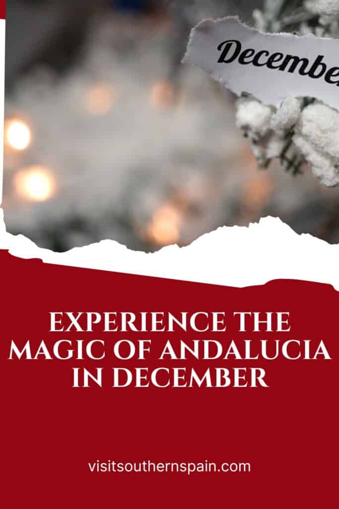 a pin with a closeup of piece of paper on which is written December. Andalucia in December