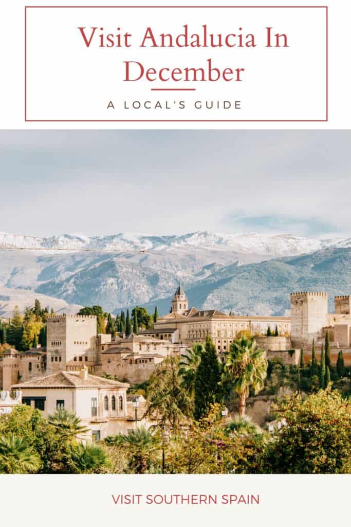 a pin with Granada and Sierra Nevada Mountains to visit in Andalucia in December