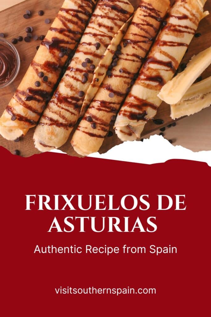 a pin with Frixuelos de Asturias with chocolate sauce on top