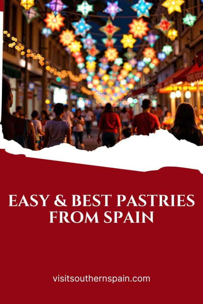 a pin with people walking down a street at christmas in costa del sol