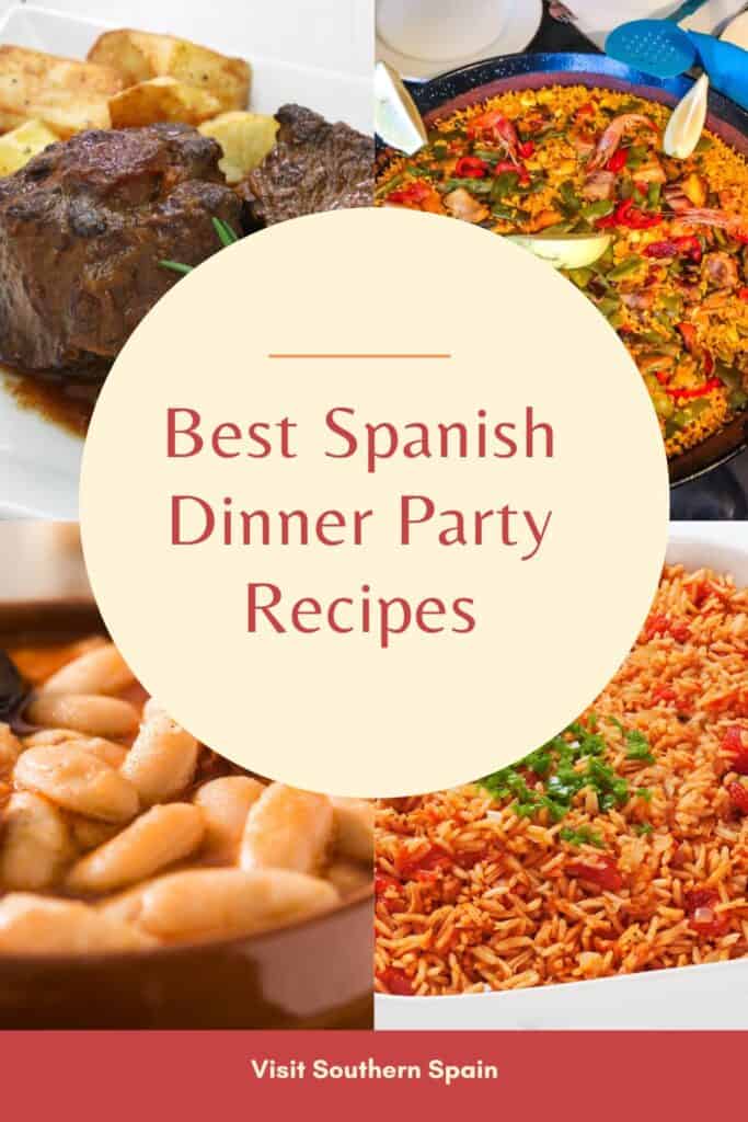 a pin with a photo collage related to best spanish dinner party recipes