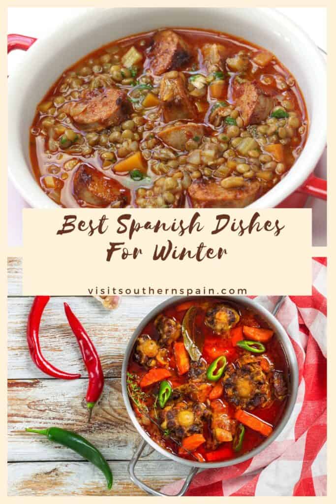 a pin with a photo collage related to best spanish dishes for winter