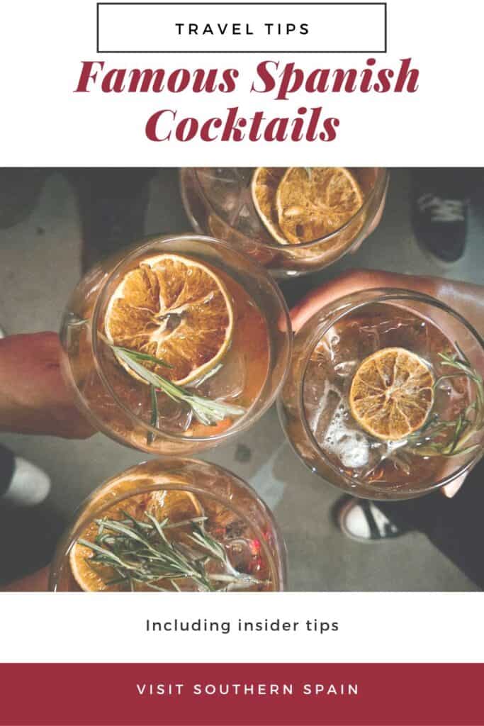 a pin with people toasting with Famous Spanish Cocktails