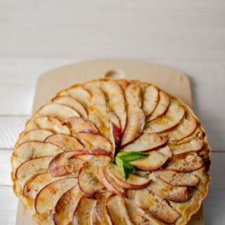 Spanish Apple Cake on a wooden board