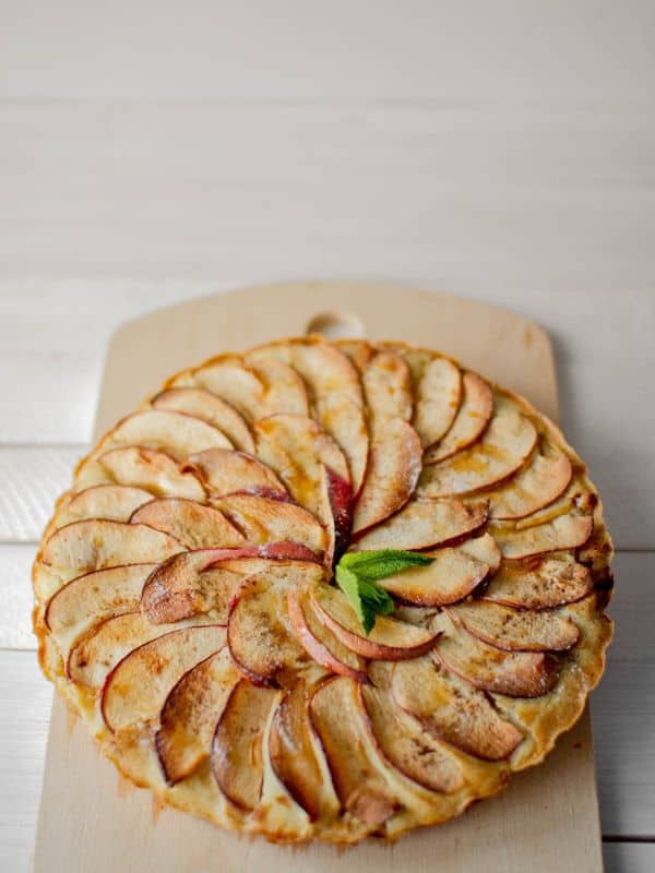 Spanish Apple Cake on a wooden board