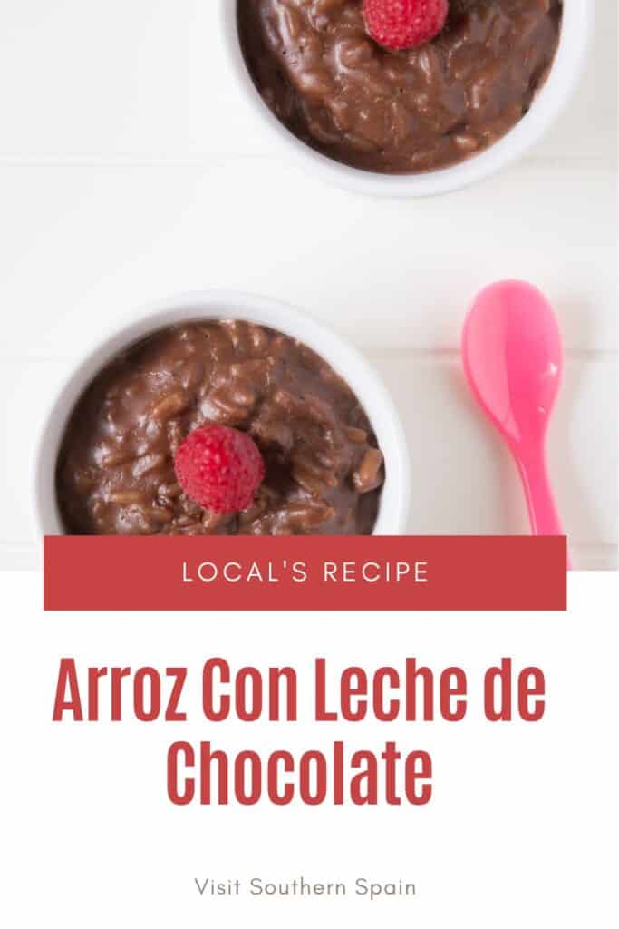 a pin with 2 bowls of Arroz Con Leche de Chocolate