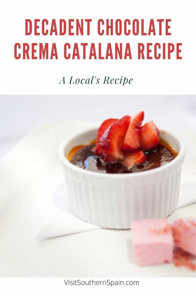 a pin with Chocolate Crema Catalana in a ramekin
