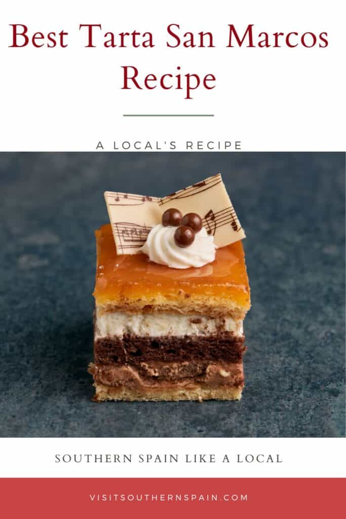 a pin with a slice of tarta san marcos