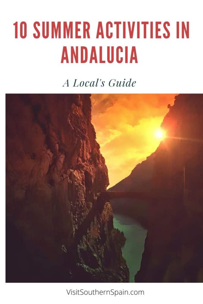 a pin with a sunset seen from Caminito del Rey in Malaga, summer activities in Andalucia