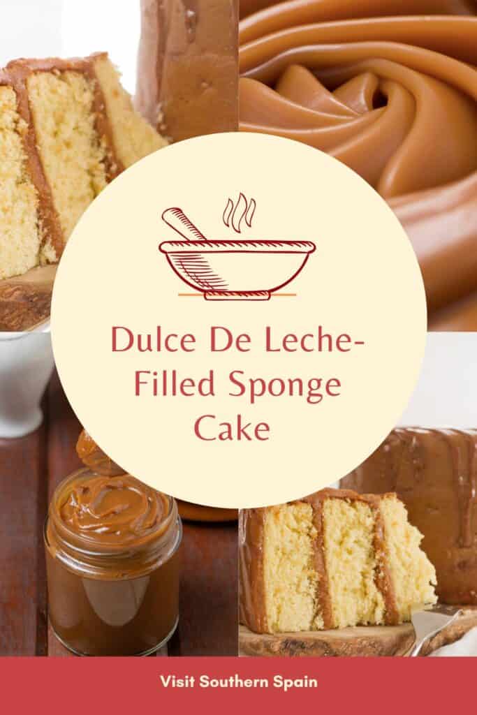 a pin with a photo collage related to Dulce de leche-filled sponge cake