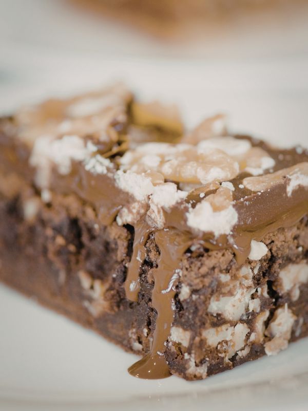 slice of Dulce de Leche Brownies with walnuts