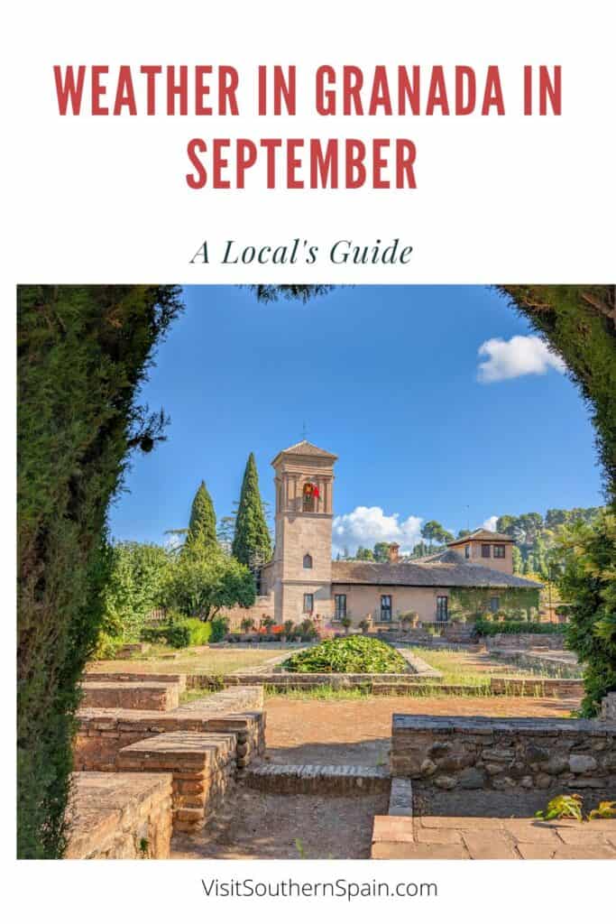 a pin with a church in Granada, weather in granada in September