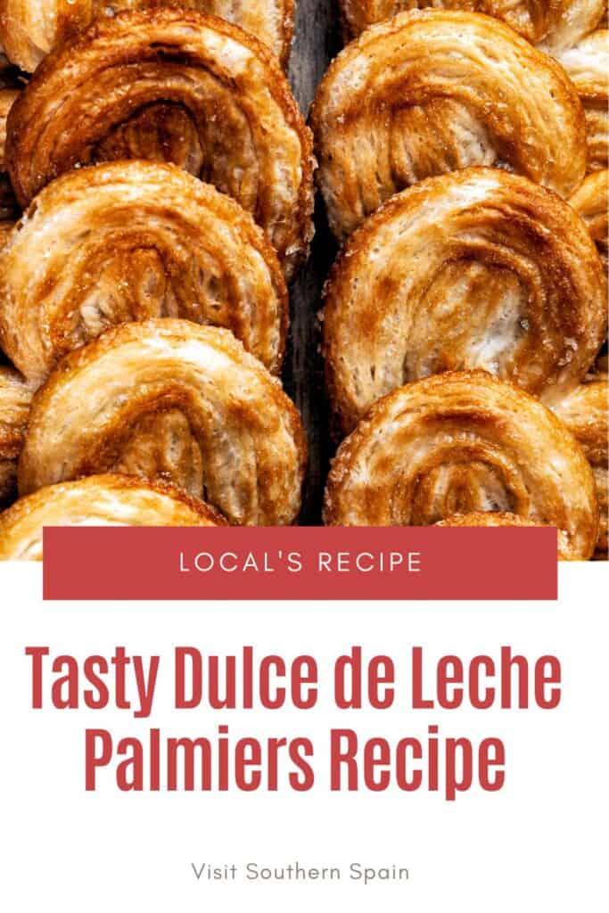 a pin with a few Dulce de leche palmiers