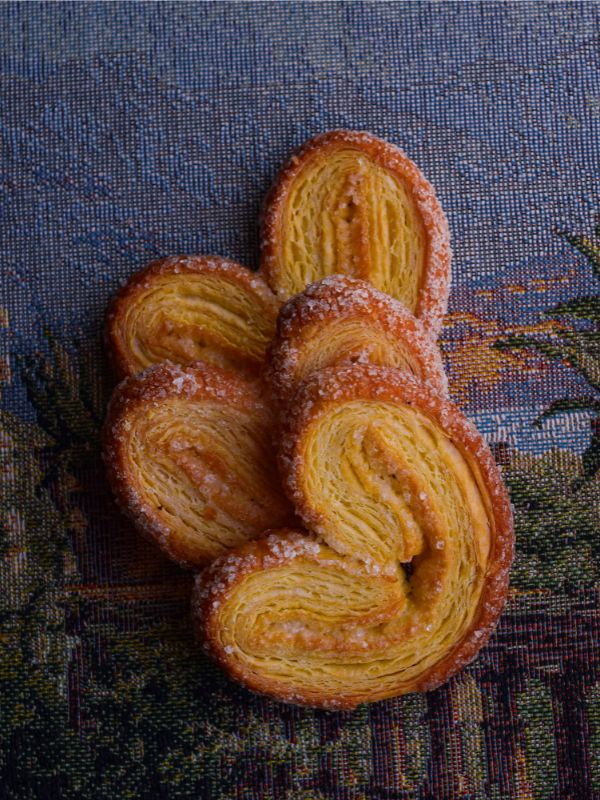 closeup with Dulce de leche palmiers on fabric