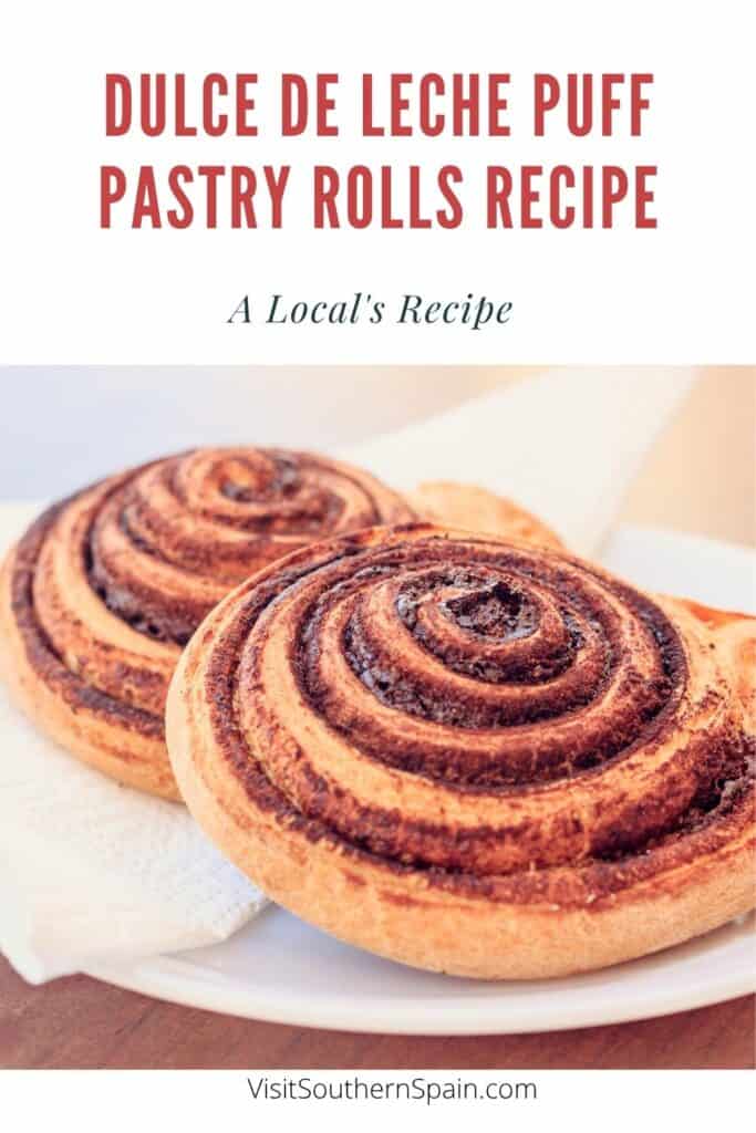a pin with 2 Dulce De Leche Puff Pastry Rolls