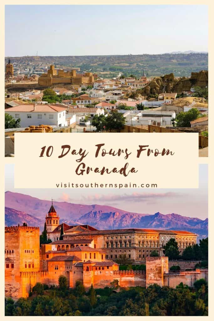 a pin with a photo collage related to Day Tours from Granada