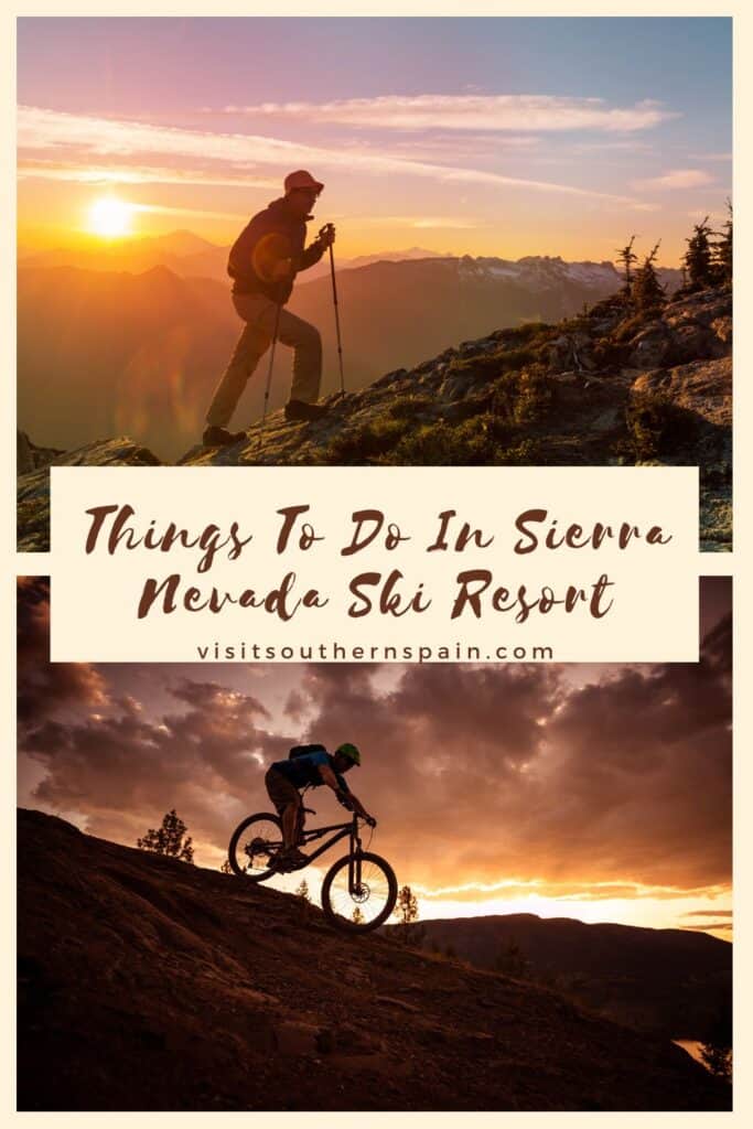 a pin with a photo collage with 2 photos related to Things to do in Sierra Nevada Ski Resort