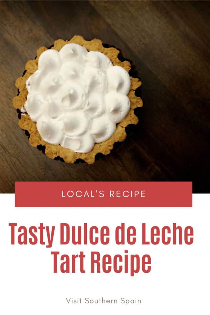 a pin with Dulce de leche tart on a wooden table